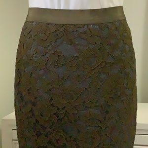 Ann Taylor loft gray and green lace overlay skirt